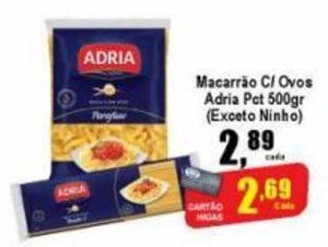 Higa's Supermercado Macarrao c/ Ovos Adria pct 500g (exceto ninho) oferta