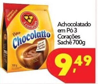 Achocolatado em po 3 coracoes sache 700g