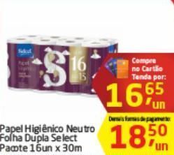 Tenda Atacado Papel higiênico neutro select folha dupla 16un x 30m oferta