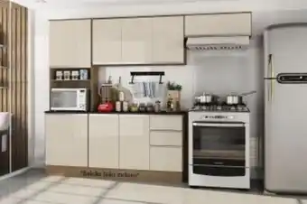 Eletrosom Cozinha compacta 3 peças paris carvalho/off - white - poliman oferta