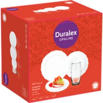 Aparelho de jantar com copos duralex opaline pétala, 16 peças, vidro - 1842