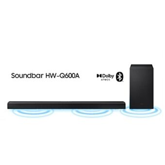 Soundbar samsung hw-q600a, com 3.1.2 canais, bluetooth, subwoofer sem fio, dolby atmos e acoustic beam