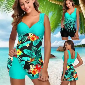 AliExpress Plus size duas peças maiôs roupa de banho feminina flor impressão verão grandes fatos de banho tankini beachwear sexy bikini oferta