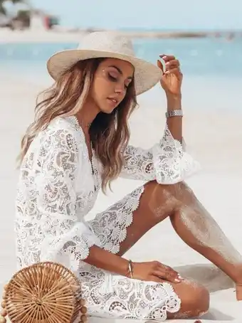 AliExpress Blusa de biquíni oco maiô blusa maiô praia casaco longo sweemsuit cobrir maiô cover ups vestido praia cobrir oferta