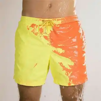 AliExpress Cor em mudança calções de banho para homens meninos maiô 2022 secagem rápida praia troncos água quente descoloração board sho oferta