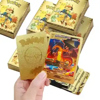 AliExpress Vmax 27-55 pçs/set cartões de pokemon de metal ouro gx trainer batalha rara coleção pikachu charizard cartão de energia cartã oferta