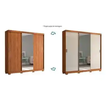 Supermercados Mateus Guarda roupa com espelho 3 portas lara glass avelã/off white flex panan oferta