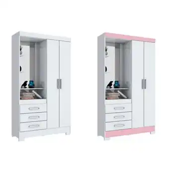 Supermercados Mateus Guarda roupa 2 portas 3 gavetas b64-66 flex henn branco/rosa oferta