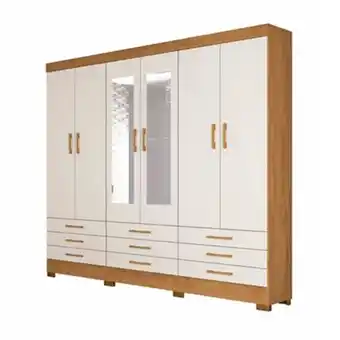 Supermercados Mateus Guarda roupa com espelho 6 portas 9 gavetas vila velha atualle rústico/natura off white oferta