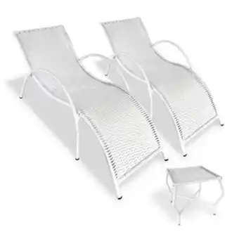 Kit 2 espreguiçadeiras piscina fibra sintética malibu com mesa de centro reforçada