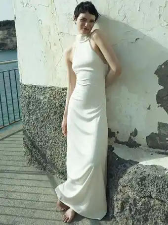 ZARA Vestido comprido halter de noiva oferta