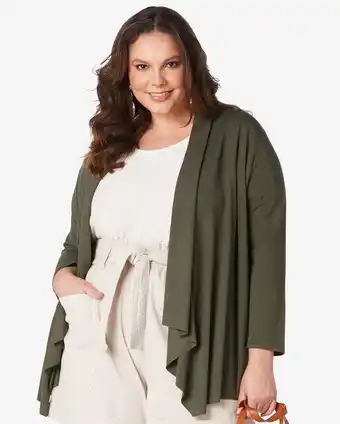 Cardigan plus size feminino alongado manga longa verde oliva filipa by riachuelo