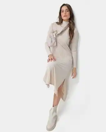 Vestido midi feminino reto gola alta malha canelada bege ak by riachuelo