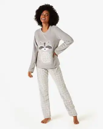 Pijama feminino longo em fleece guaxinim cinza riachuelo