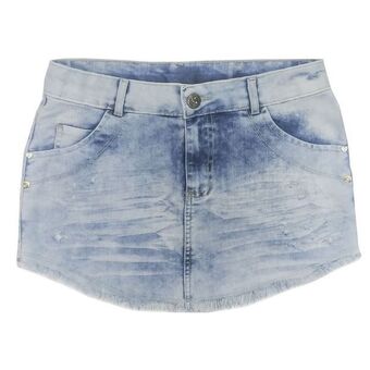 Saia look jeans barra desfiada jeans azul