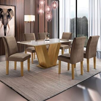 Conjunto mesa de jantar cel móveis com 6 cadeiras espanha - marrom