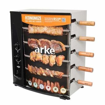Churrasqueira a gás glp rotativa arke agr-05 com 5 espetos preto