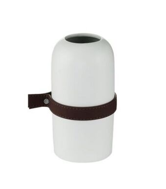 Vaso cerâmica capsule leather handle branco 9,3x9,3x18,3cm