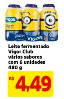 Mercado Extra Leite Fermentado Vigor Club varios sabores com 6 unidades 480g oferta