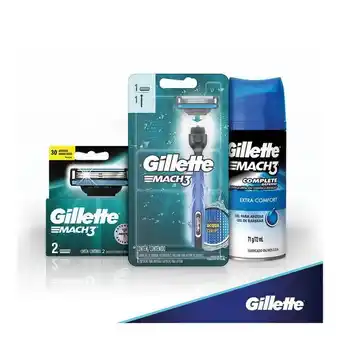 Pão de Açúcar Kit aparelho de barbear gillette mach3 acqua-grip + 2 cargas + gel de barbear gillette mach3 complete defense 72 ml oferta