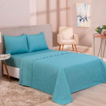 Vest Casa Kit cobre leito colcha queen 3 peças azul envelhecido vestcasa oferta
