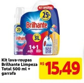 Mercado Extra Kit lava roupas Brilhante Limpeza Total 500ml + garrafa oferta