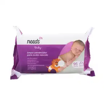 Lenço umedecido needs baby recém-nascidos com 96 unidades