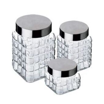 Lojas Certel Conjunto com 3 potes de vidro tampa em inox class home oferta