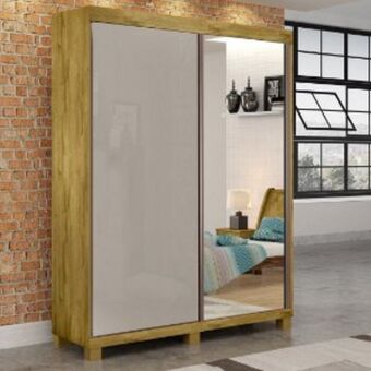 Lojas Guido Roupeiro 2 portas de correr porto 1,61m com espelho e pés (bianchi móveis) ./rovere/off white oferta