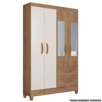 Lojas Guido Roupeiro 4 portas real c/espelho c/pés ./canellato rust/nature off white oferta