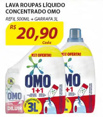 Assaí Atacadista Lava Roupas Liquido Concentrado Omo refil 500ml + garrafa 3L oferta