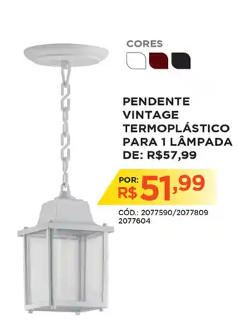 pendente Vintage Termoplastico para 1 Lampada
