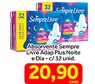 Shibata Supermercados Absorvente Sempre Livre Adapt Plus Noite e Dia - c/32 unid. oferta