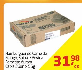 Tenda Atacado Hambúrguer de carne de frango, suína e bovina faroeste aurora caixa 36un x 56g oferta
