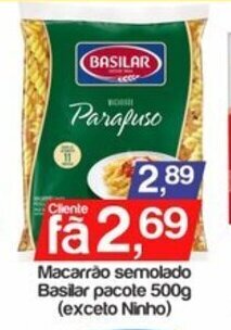 Macarrao Semolado Basilar pacote 500g