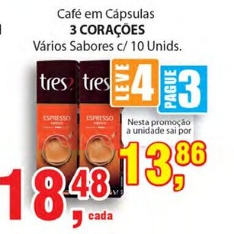 Supermercados Mundial Cafe em Capsulas 3 Coracoes c/10 unids. oferta