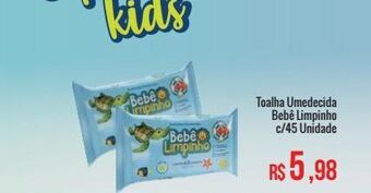 Mart Minas Toalha umedecida bebê limpinho c/45 unidade oferta