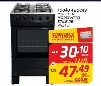 GBarbosa Fogão 4 bocas mueller moderatto stile g6 preto oferta