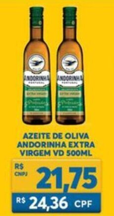 Atacadão Centro Sul Azeite de Oliva Andorinha Extra Virgem VD 500ml oferta