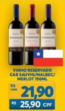 Atacadão Centro Sul Vinho Reservado Cab Sauvig/ Malbec/ Merlot 750ml oferta