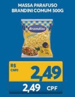 Atacadão Centro Sul Massa Parafuso Brandini Comum 500g oferta