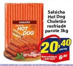 Vencedor Atacadista Salsicha Hot Dog Chuletao resfriada pacote 3kg oferta