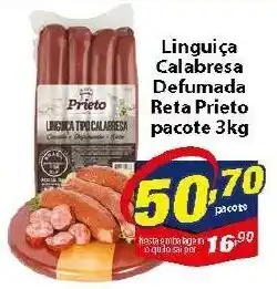 Vencedor Atacadista Linguica Calabresa Defumada Reta Prieto pacote 3kg oferta