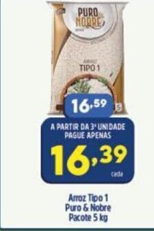 Arena Atacado Arroz tipo 1 Puro & Nobre pacote 5kg oferta
