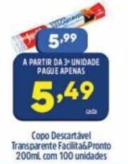 Copo Descartavel Transparente Facilita & Pronto 200ml com 100 unidades