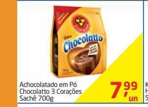 Tenda Atacado Achocolatado em pó chocolatto 3 corações sachê 700g oferta