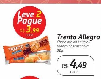 Drogal Trento allegro chocolate ao leite ou branco c/ amendoim 32g oferta