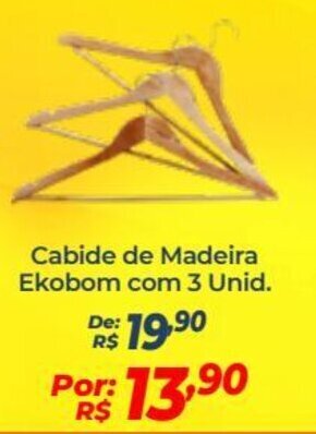 Cabide de Madeira Ekobom com 3 unid.