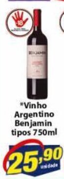 Vencedor Atacadista Vinho Argentino Benjamin tipos 750ml oferta