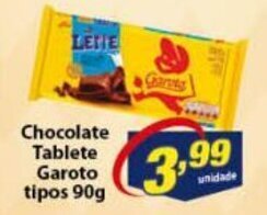 Vencedor Atacadista Chocolate Tablete Garoto tipos 90g oferta